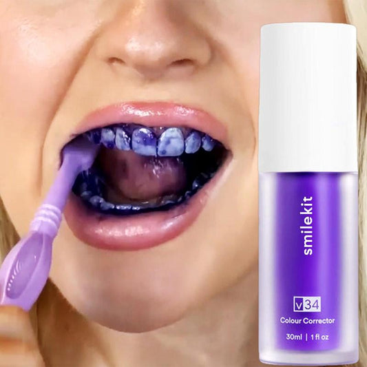 30ml V34 Purple Whitening Toothpaste Remove Stains Reduce Yellowing Care For Teeth Gums Fresh Breath Brightening Teeth 2023