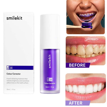 30ml V34 Purple Whitening Toothpaste Remove Stains Reduce Yellowing Care For Teeth Gums Fresh Breath Brightening Teeth 2023